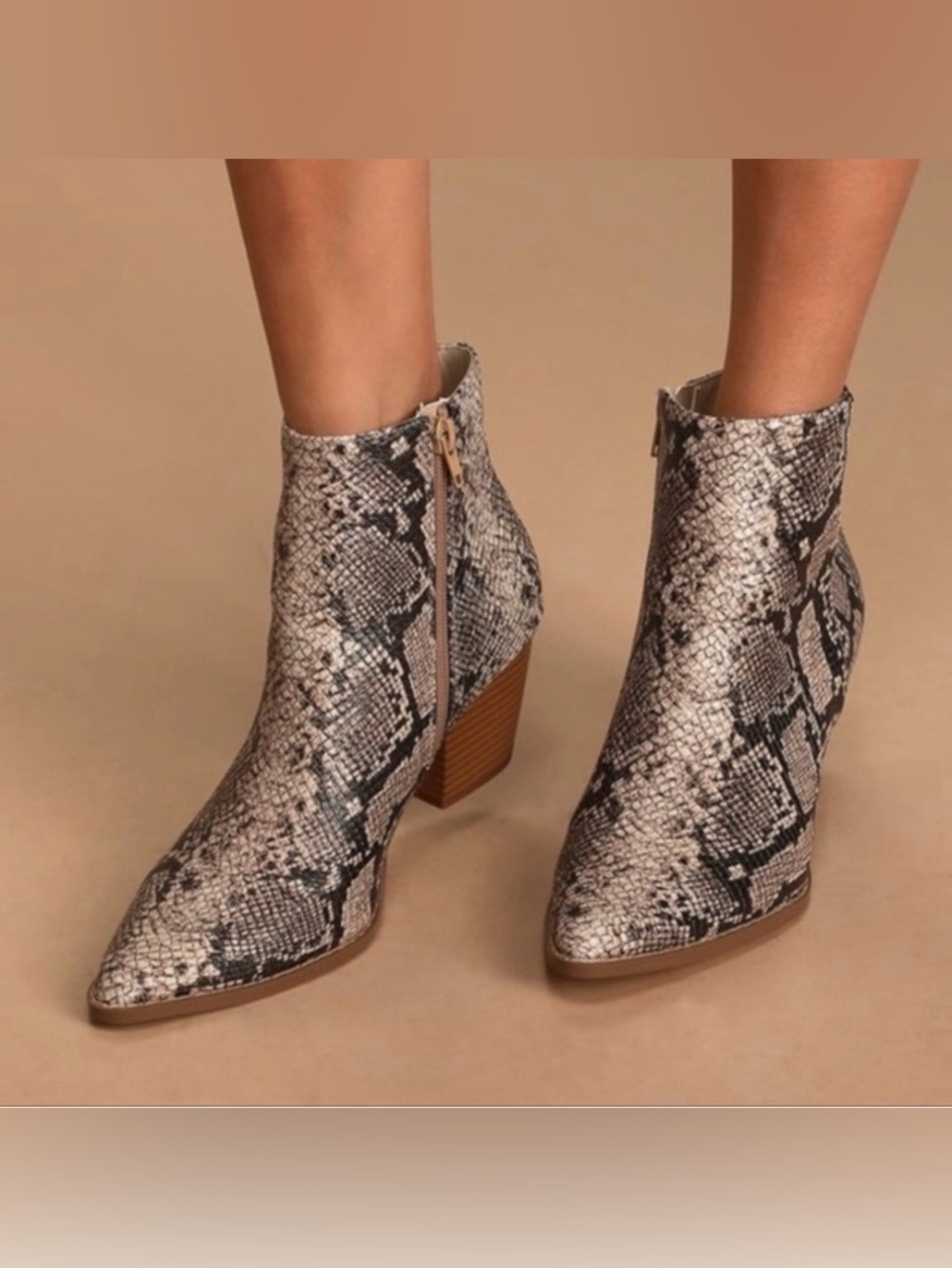 Snake-Print Pointed Toe Ankle Boot - Neutral